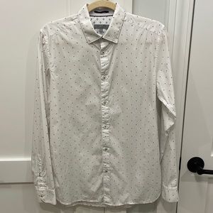 Ted Baker London White with Gray Pattern Dress Shirt Size 3
